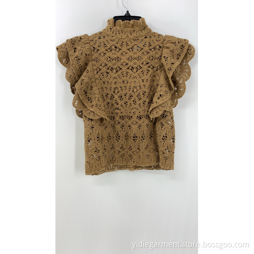 Tan Color Crochet Lace Crop Top